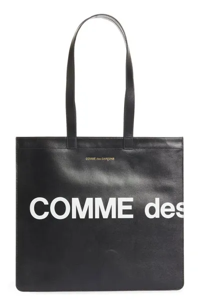 Comme Des Garçons Comme Des Garcons Huge Logo Leather Tote In Black