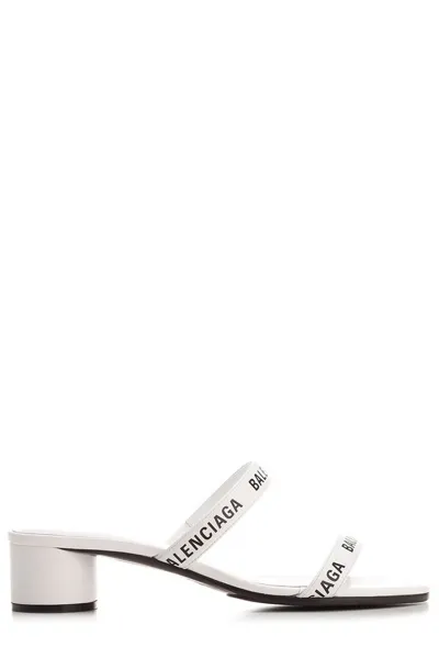 Balenciaga Logo-print Leather Sandals In White Black