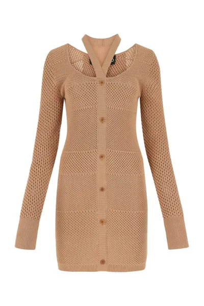 Andrea Adamo Racerback Knitted Midi Dress In Beige