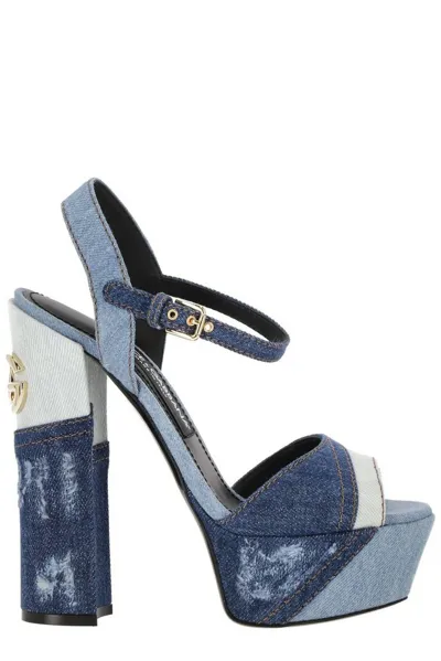 Dolce & Gabbana Keira Denim Patchwork Platform Sandals In Blue