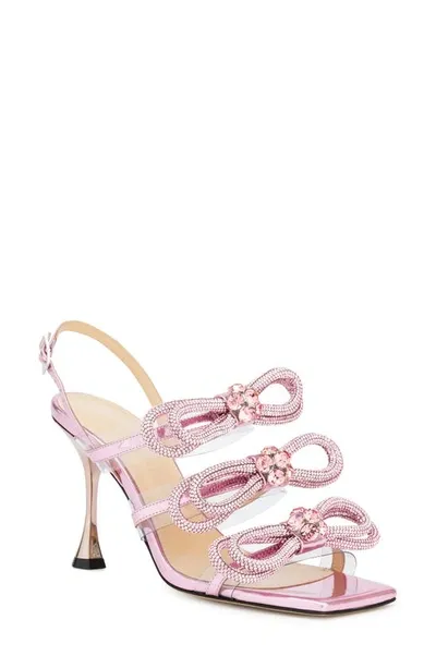 Mach & Mach Pink Triple Bow Crystal 95 Leather Slingback Sandals