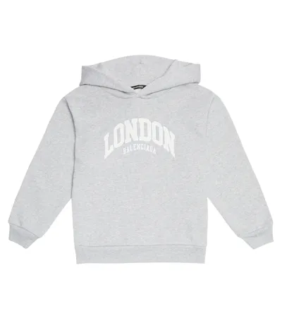 Balenciaga Kids' London Slogan-print Cotton-jersey Hoody 4-10 Years In Grey