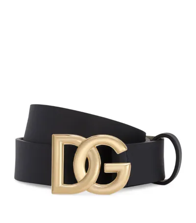 Dolce & Gabbana Kids' Patent Leather Belt With Dg Logo In Black