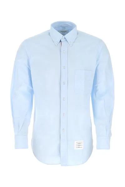 Thom Browne Logo Patch Rwb Stripe Detailed Shirt In Blue