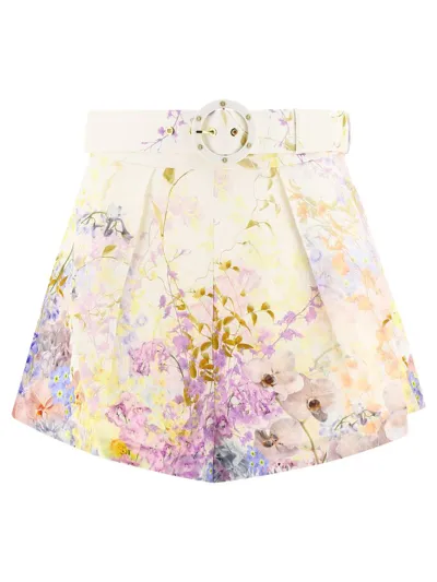 Zimmermann Rhythmic Belted Floral-print Linen Shorts In Citrus Garden