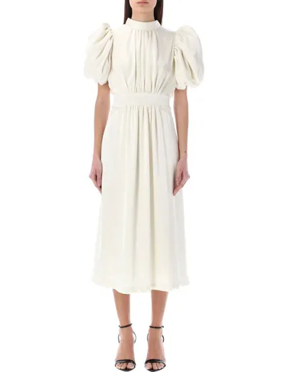 Rotate Birger Christensen Noon Puffy-sleeved Recycled-polyester Blend Midi Dress In Egret