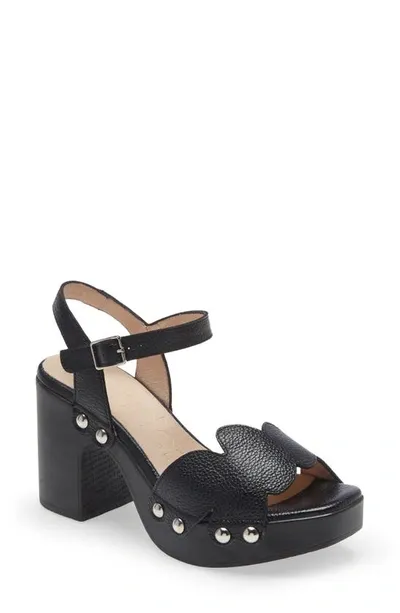 Wonders Ankle Strap Platform Sandal In Black Leather