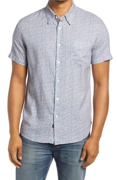 Rails Carson Floral Short Sleeve Linen Blend Button-up Shirt In Grey