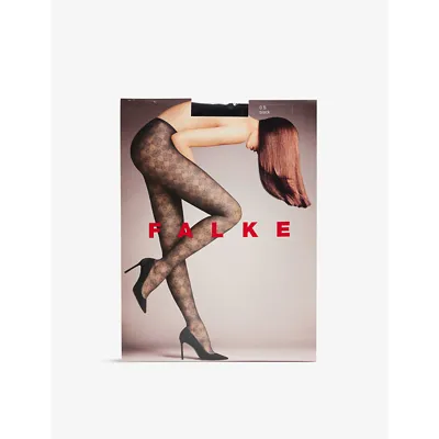 Falke Fine Plisse Graphic-design Woven Tights In Black 3009