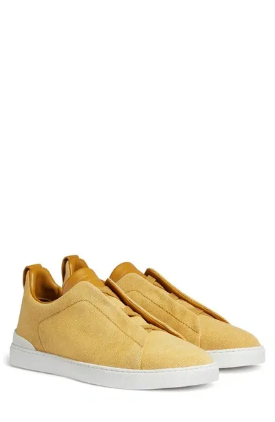 Zegna Triple Stitch Canvas Slip-on Sneaker In Yellow