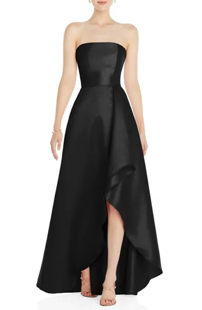 Alfred Sung Strapless Satin Gown In Black