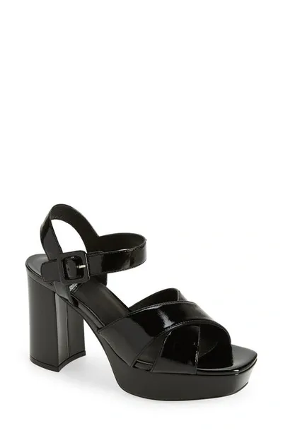 Jeffrey Campbell Women's Amma Platform High Block Heel Sandals In Black Crinkle Patent