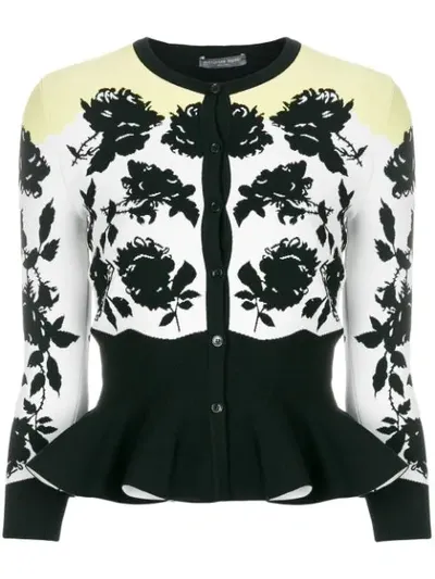 Alexander Mcqueen Rose-jacquard Peplum Cardigan Sweater In White