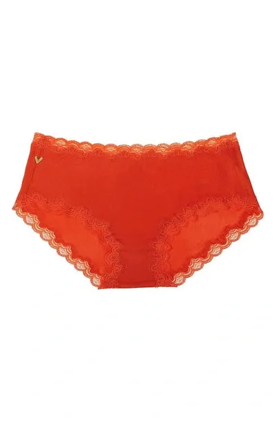 Uwila Warrior Soft Silk Lace Trim Silk Briefs In Spicy Orange