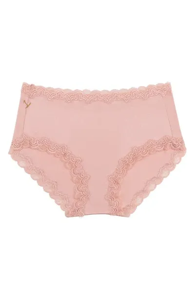 Uwila Warrior Soft Silk Lace Trim Silk Briefs In Mellow Rose