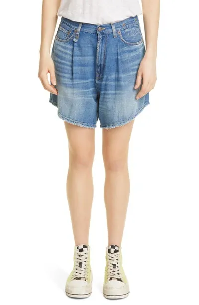 R13 Damon Pleated High Waist Denim Shorts In Multi