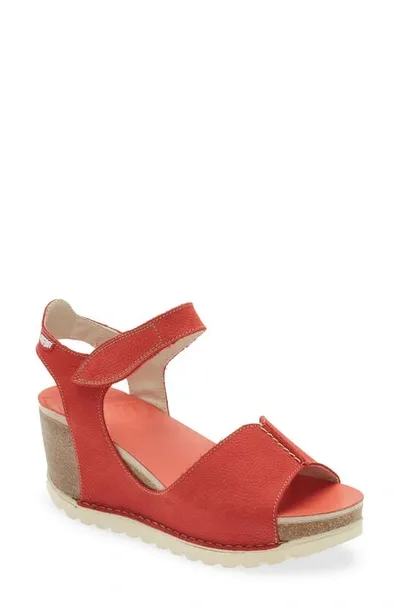 On Foot Leather Wedge Sandal In Red Leather