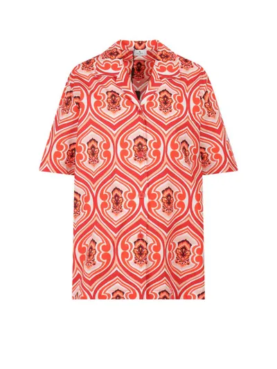 Etro Rocket Printed Cotton Camp Shirt In Orange