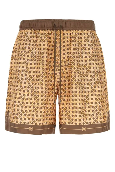 Amiri Brown Printed Bermuda Shorts In Silk