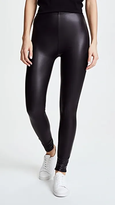 Plush Fleece Lined Liquid Legging With Contrast Zipper In Black