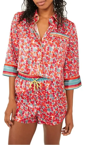 Free People Pillow Talk Satin Short Pajamas In Poppy Combo