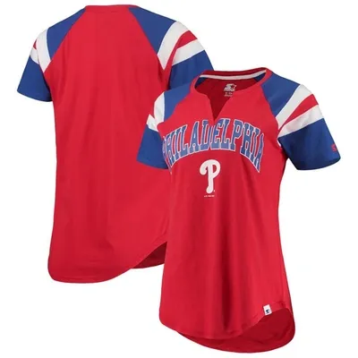 Starter Women's  Red, Royal Philadelphia Phillies Game On Notch Neck Raglan T-shirt In Red,royal