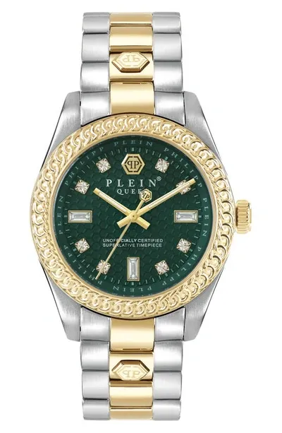 Philipp Plein Women's Queen Green & Two-tone Stainless Steel Bracelet Watch 36mm In Two Tone