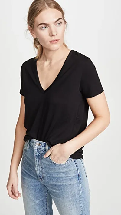 Veronica Beard Jean Cindy V Neck High Low Tee In Black