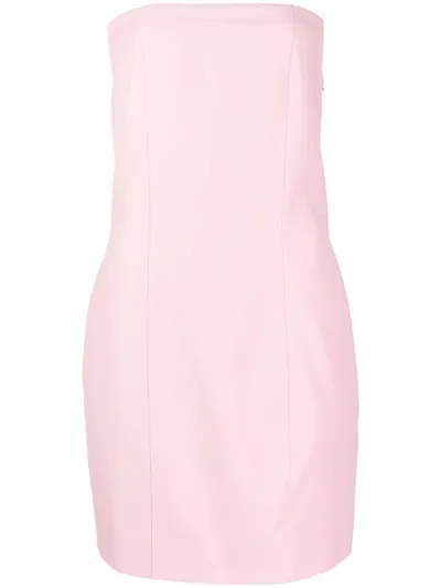 Rokh Strapless Open-back Woven Mini Dress In Pink