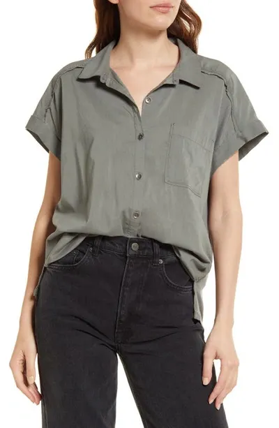 Splendid High-low Cotton Blend Button-up Shirt In Soft Vob