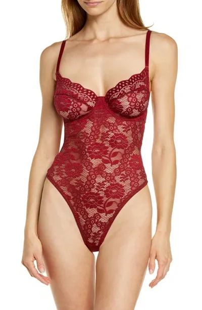 Coquette Floral Lace Underwire Teddy In Ruby