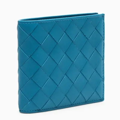 Bottega Veneta Petrol Green Maxi Intrecciato Bi-fold Wallet In Blue