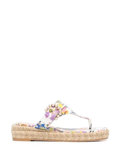 Stuart Weitzman Floral-print Square-toe Espadrilles In White