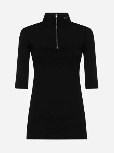 Prada Wool And Viscose Turtleneck Sweater In Black