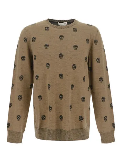 Alexander Mcqueen Skull Jacquard Virgin Wool Sweater In Cream