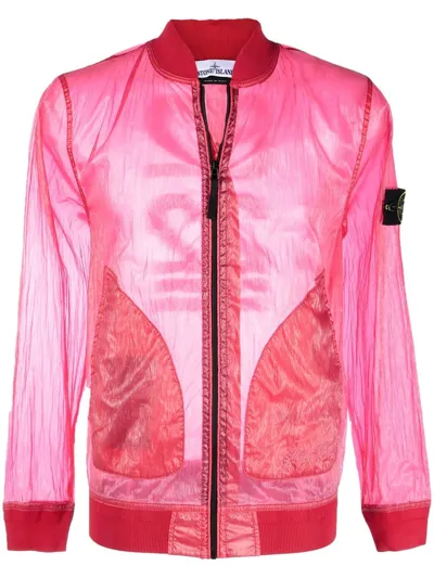 Stone Island Semi-transparent Nylon Bomber Jacket In Red