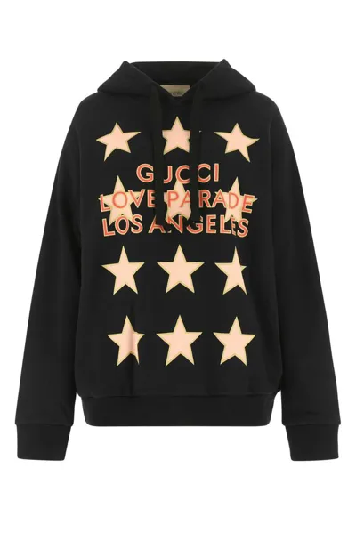 Gucci Oversize Printed Cotton Jersey Hoodie In Black