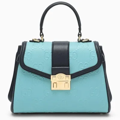 Gucci Azul/black Small Handbag With Gg Motif