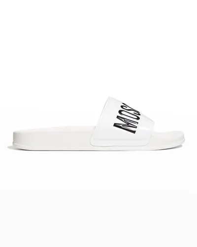 Moschino Men's Logo-embossed Pool Slide Sandals In White