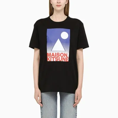 Maison Kitsuné Black T-shirt With Logo Lettering