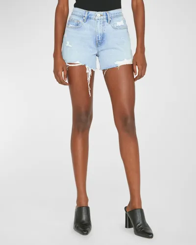 Frame Le Brigette Jean Shorts In Baines Rip In Legacy Baines