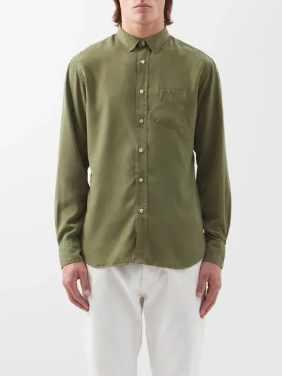 Officine Generale Lipp Pigment-dyed Button-front Shirt In Green Moss