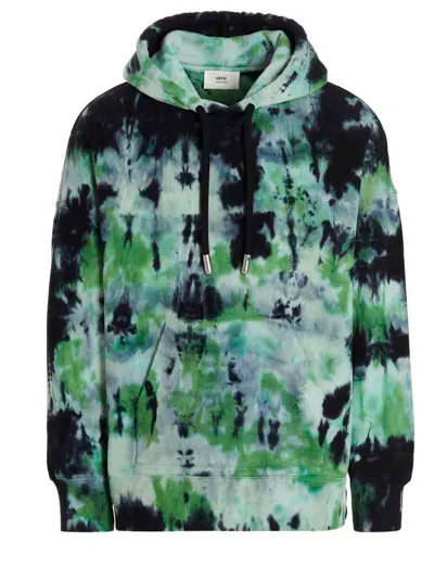 Ami Alexandre Mattiussi Ami Paris Tie-dye Hoodie In Green,black