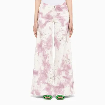 Des Phemmes Pink Tie-dye Wide Leg Trousers With Crystals In Multicolor