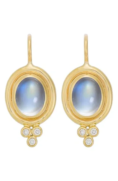 Temple St Clair 18k Yellow Gold Medium Classic Oval Earrings With Blue Moonstone & Diamonds In Blue/gold