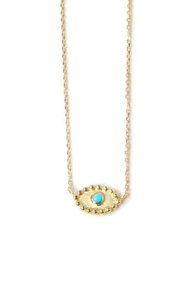 Anzie Turquoise Dew Drop Evil Eye Necklace | Yellow Gold In Gold Turquoise