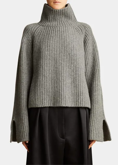 Khaite Genoa Turtleneck Cashmere Rib Sweater In Sterling