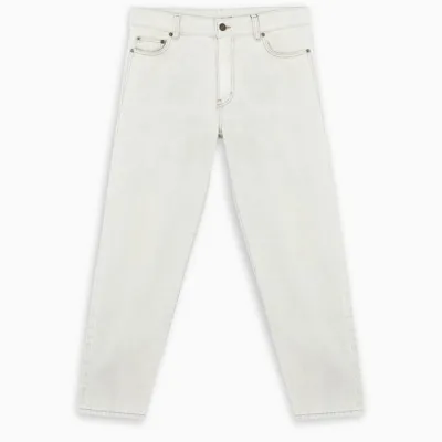 Saint Laurent Off White Cropped Jeans In Grey