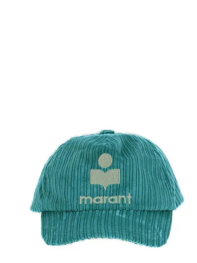 Isabel Marant Tyron Logo-embroidered Cotton-corduroy Cap In Aqua