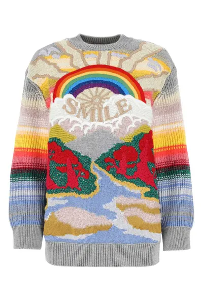 Stella Mccartney Festive Smile Embroidered Intarsia Wool-blend Sweater In Multicolor